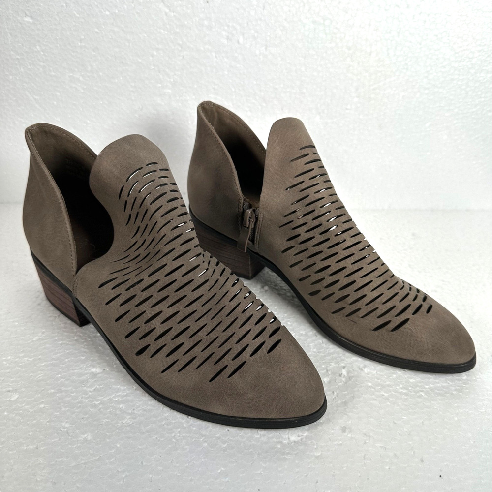 Corky's Trench Laser Cut Ankle Booties Women's 6 Block Heel Brown Round Toe